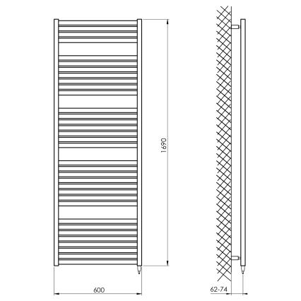 Aqualine - Vannitoa elektriline radiaator TONDI-E 800W/230V 169 cm matt must otse