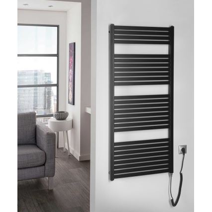 Aqualine - Vannitoa elektriradiaator TONDI-E 600 W 133 x 60 cm mattmust