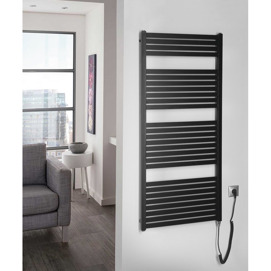 Aqualine - Vannitoa elektriradiaator TONDI-E 600 W 133 x 60 cm mattmust