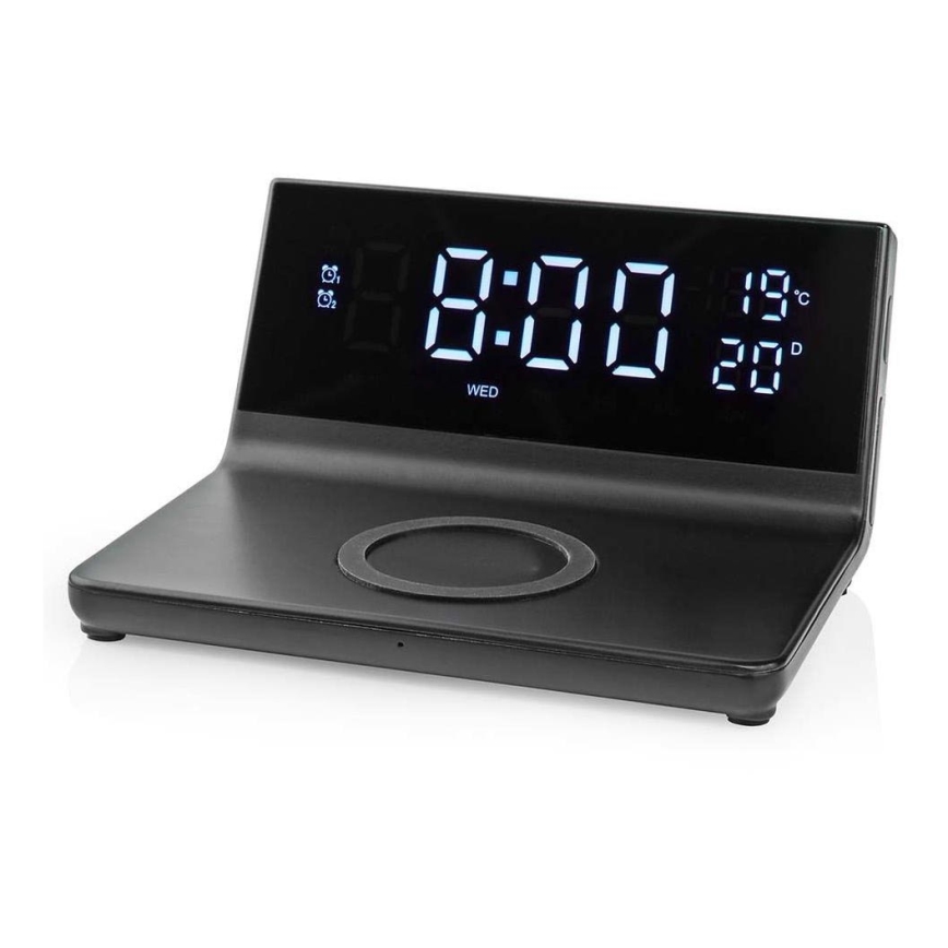 Äratuskell LCD ekraaniga ja juhtmevaba laadija 15W/230V + 1xCR2032 must