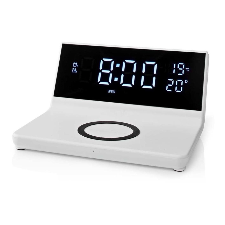 Äratuskell LCD ekraaniga ja juhtmevaba laadija 15W/230V + 1xCR2032 valge