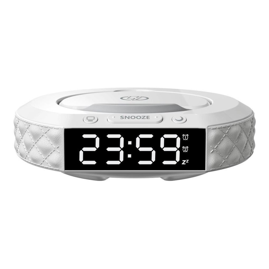 Äratuskell LCD ekraaniga ja juhtmevaba Qi laadija 27W/9V 220 mAh valge