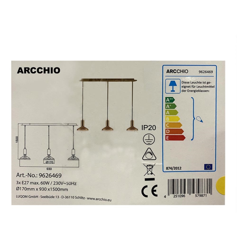 Arcchio - Lühter JAIKA 3xE27/60W/230V