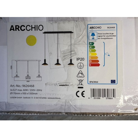 Arcchio - Lühter JAIKA 3xE27/60W/230V