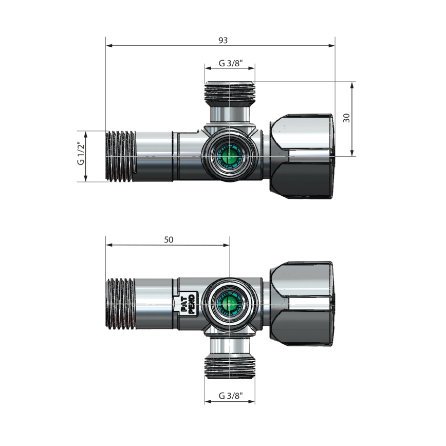 Arco - Kombineeritud nurgaventiil kahe väljalaskeühendusega A-80, läikiv kroom