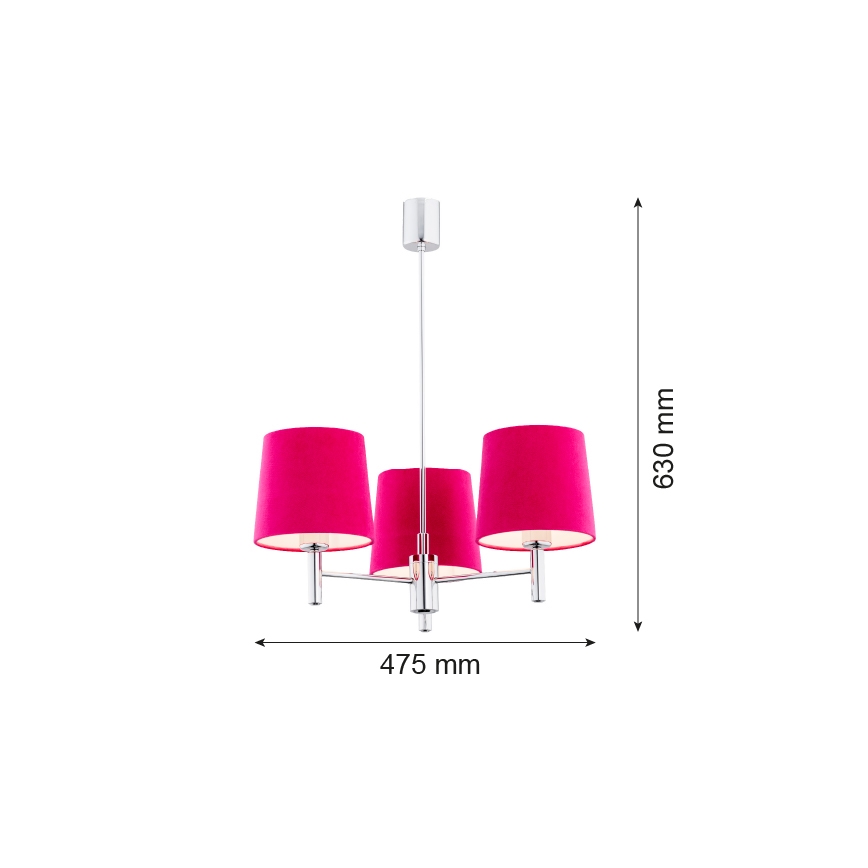 Argon 1382 - Lühter BOLZANO 3xE27/15W/230V roosa/läikiv kroom