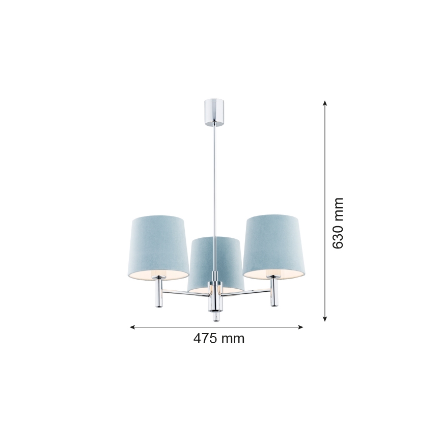Argon 1383 - Lühter BOLZANO 3xE27/15W/230V sinine/läikiv kroom