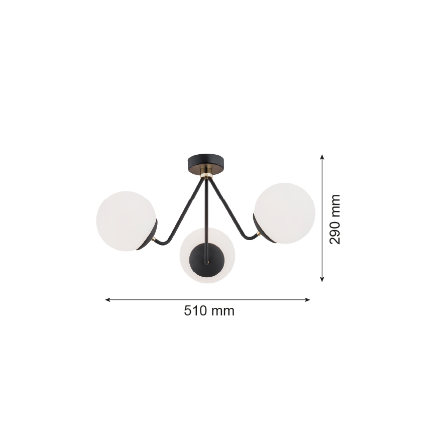 Argon 1478 - Pinnale kinnitatav lühter TOMAR 3xE27/15W/230V must