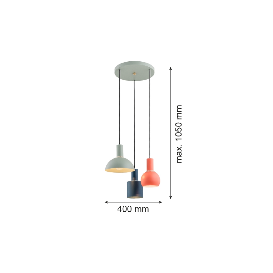 Argon 1479 - Lühter SINES 3xE27/15W/230V roheline/sinine/oranž