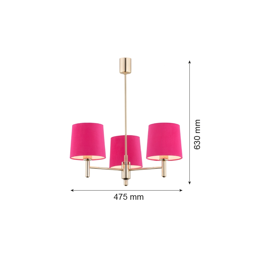 Argon 1498 - Lühter PONTE 3xE27/15W/230V roosa/messing