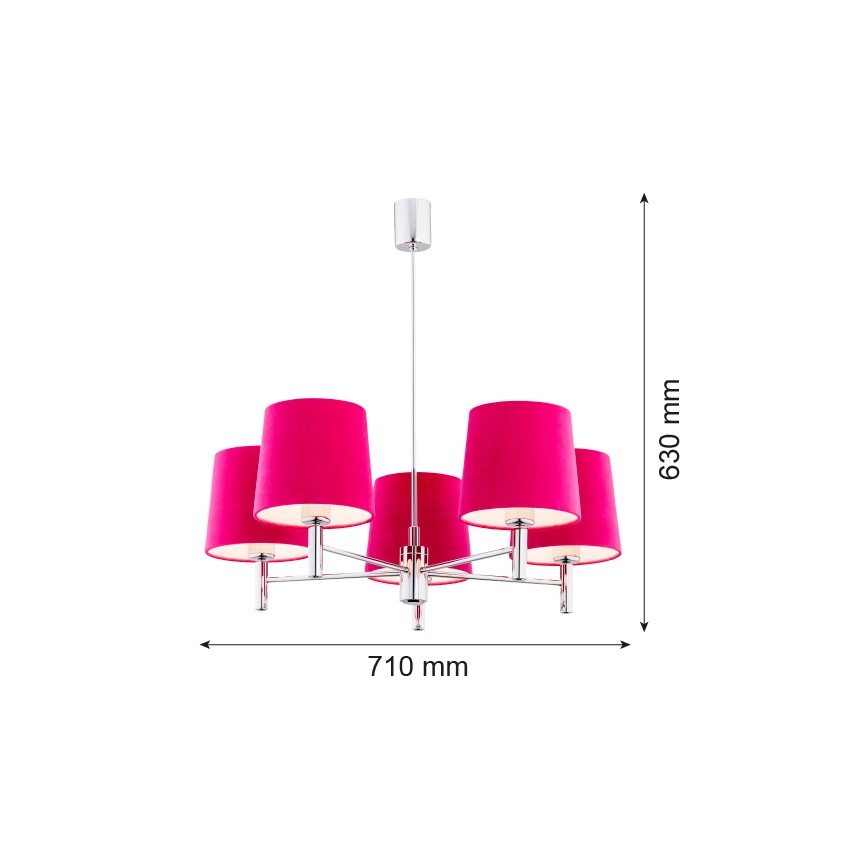 Argon 2075 - Lühter BOLZANO 5xE27/15W/230V roosa