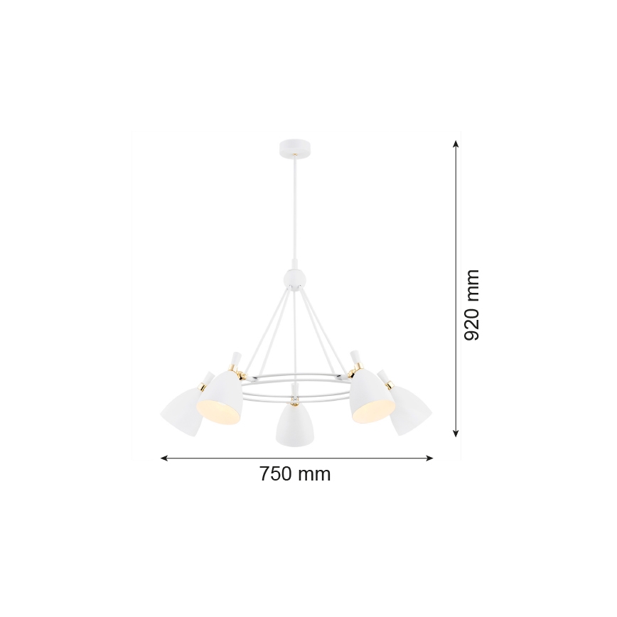 Argon 2117 - Lühter CHARLOTTE 5xE27/15W/230V valge/kuldne