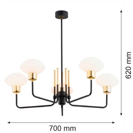 Argon 2128 - Lühter RAVELLO 5xE14/15W/230V must/kuldne