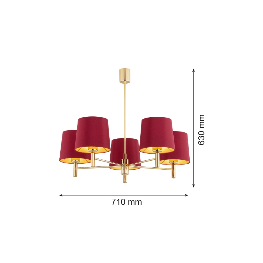 Argon 2169 - Ripplühter PONTE PLUS 5xE27/15W/230V punane