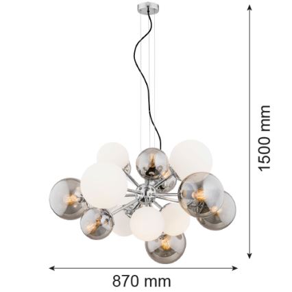Argon 5020 - Lühter SATELITE 15xE27/15W/230V läikiv kroom/valge