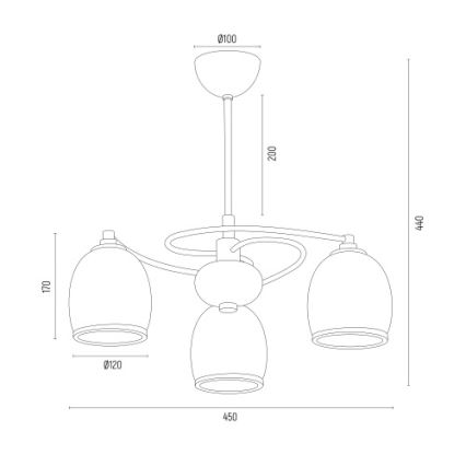 Argon 6144 - Lühter AVILA PLUS 3xE27/15W/230V must/kuldne/valge