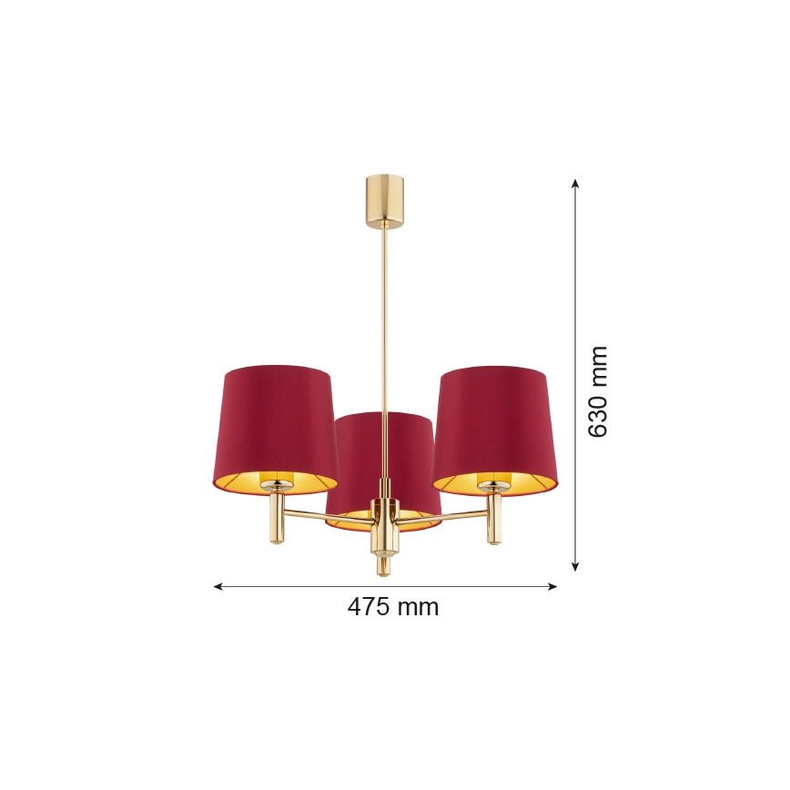Argon 6266 - Ripplühter PONTE PLUS 3xE27/15W/230V punane