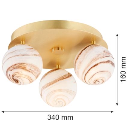 Argon 6290 - Laevalgusti FABIO 3xE14/7W/230V alabaster kuldne