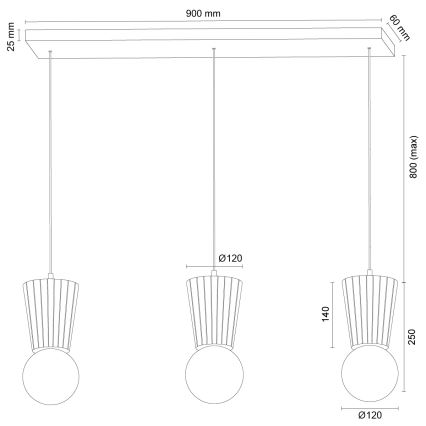 Argon 6358 - VOLANTE pruun vannitoa rippvalgusti kaabliga, 3xG9/6W/230V, IP44