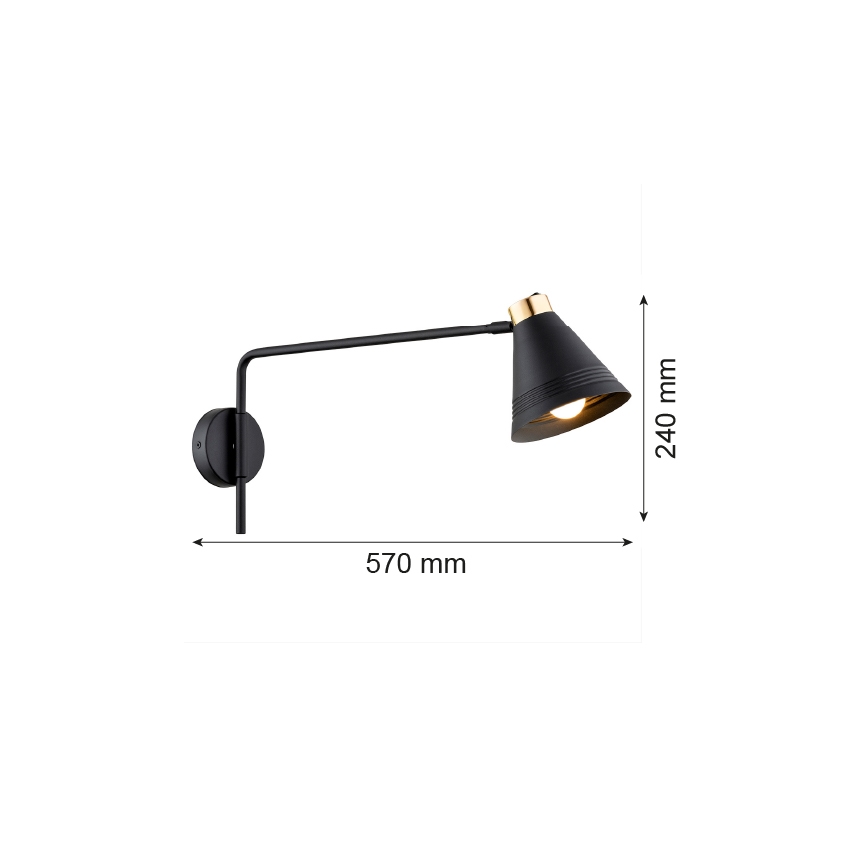 Argon 8009 - Seinavalgusti AVALONE 1xE27/15W/230V 57 cm must/kuldne