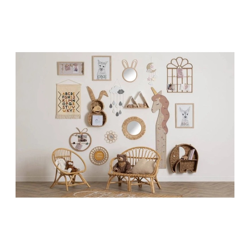 Atmosphera - Laste seinapeegel LION, Ø 38 cm, rotang/rafia