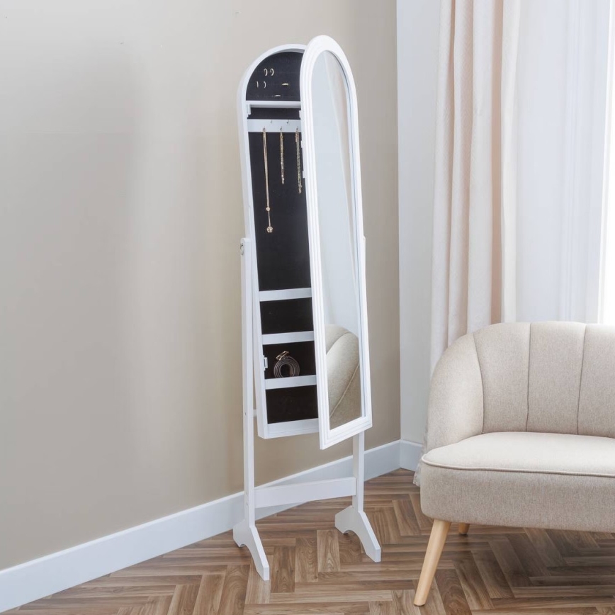 Atmosphera - Põrandapeegel koos ehetekastiga LEXY 158x38 cm valge