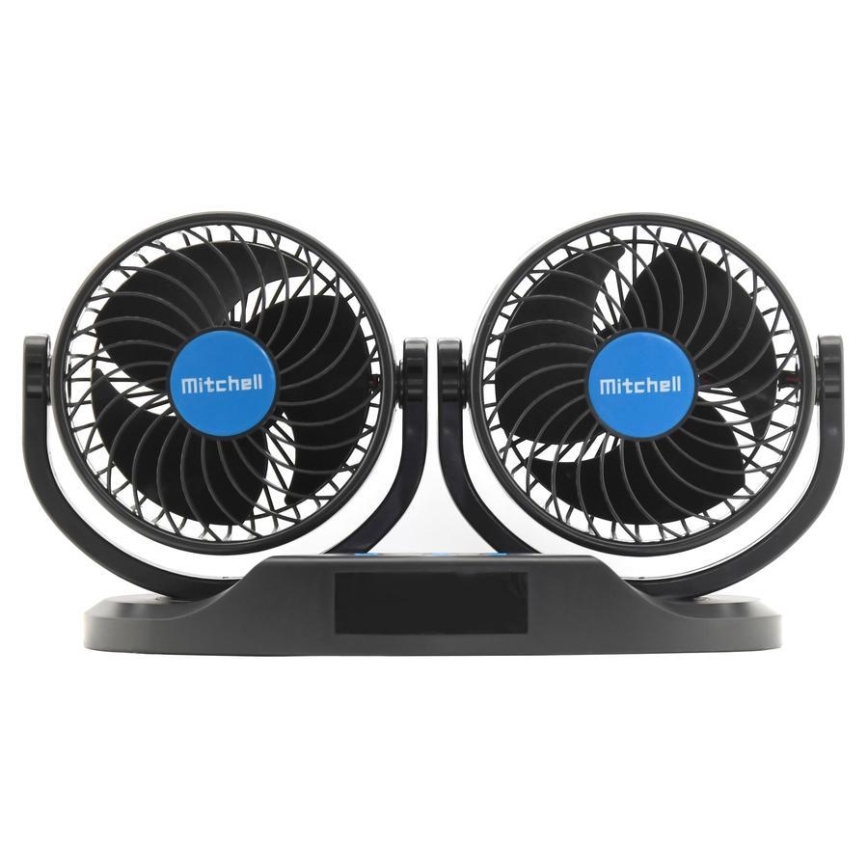 Auto armatuuri ventilaator termomeetriga 9W/12V must