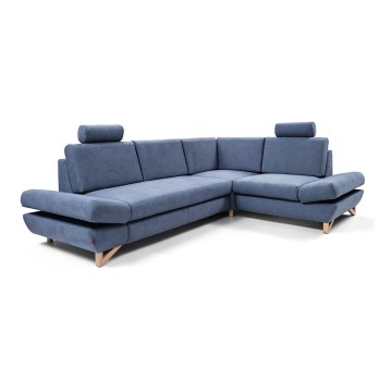 AVESTA L-kujuline paremakäeline lahtikäiv polsterdatud nurgadiivan hoiuruumiga, sinine