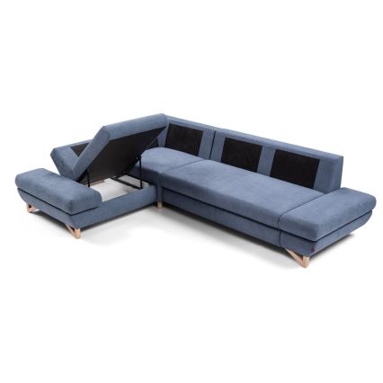 AVESTA L-kujuline lahtikäiv polsterdatud nurgadiivan hoiuruumiga, vasakpoolne, sinine