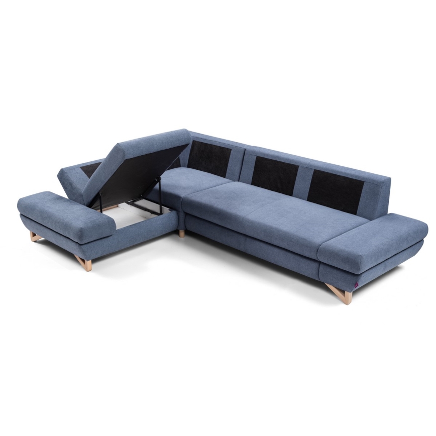 AVESTA L-kujuline lahtikäiv polsterdatud nurgadiivan hoiuruumiga, vasakpoolne, sinine