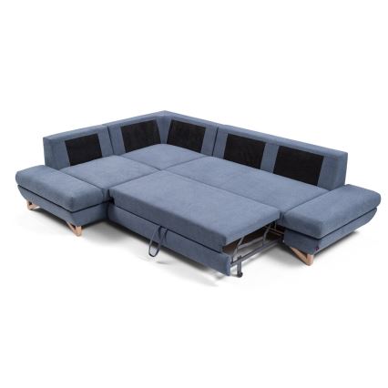 AVESTA L-kujuline lahtikäiv polsterdatud nurgadiivan hoiuruumiga, vasakpoolne, sinine