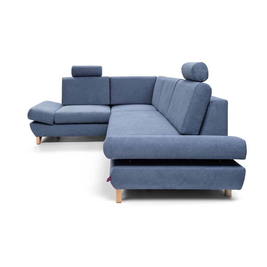 AVESTA L-kujuline lahtikäiv polsterdatud nurgadiivan hoiuruumiga, vasakpoolne, sinine