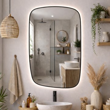 Baltica Design - LED seinale kinnitatav vannitoa peegel tagantvalgustusega STONE CALM LED/15W/230V 4500K 90x60 cm IP65 must