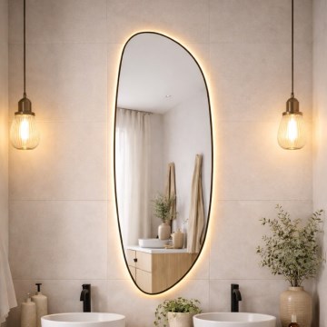 Baltica Design - LED seinale paigaldatav vannitoa peegel tagantvalgustusega STONE FLUID LED/15W/230V 2700K 155x50 cm IP65 must