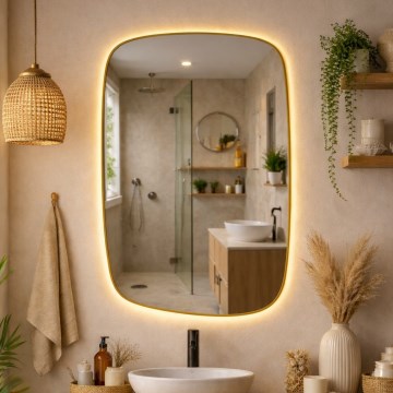 Baltica Design - LED-vannitoa seinale kinnitatav peegel taustvalgustusega STONE CALM LED/15W/230V 2700K 90x60 cm IP65 kuldne