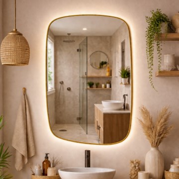 Baltica Design - LED-vannitoa seinale kinnitatav peegel taustvalgustusega STONE CALM LED/15W/230V 4500K 90x60 cm IP65 kuldne
