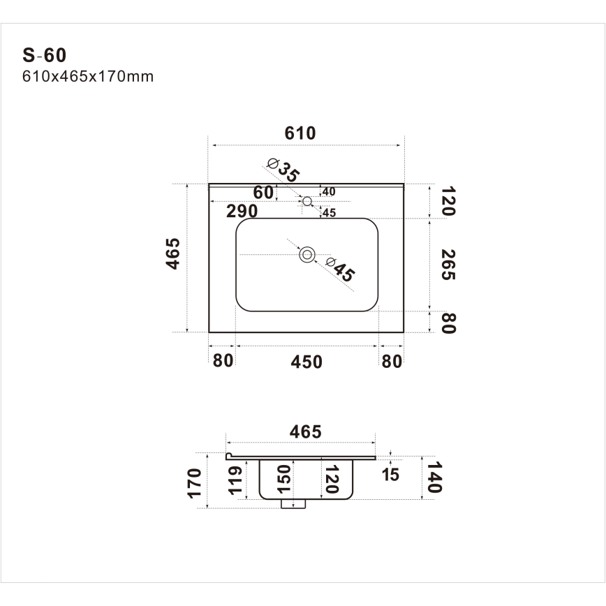 BATH DELUXE 06-060-27-11-00 - Sissepaigaldatav valamu LILLESNAD 61x46 cm keraamika/valge