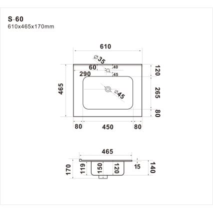 BATH DELUXE 06-060-27-11-00 - Süvistatav valamu HYGE 61x46 cm keraamika/valge