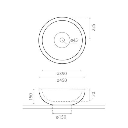 Bathco 00317 - PUKET lauale asetatav valamu, läbimõõt 45 cm, kivi/hall