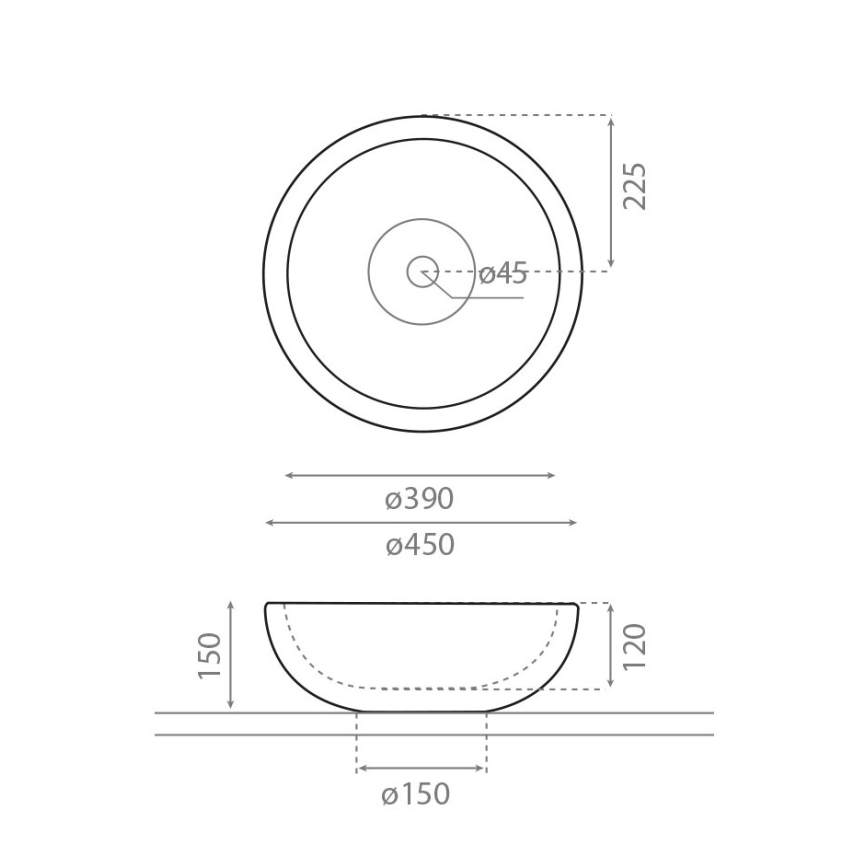Bathco 00317 - PUKET lauale asetatav valamu, läbimõõt 45 cm, kivi/hall