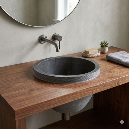 Bathco 00374 - Sisseehitatav lauavalamu MIRAGE, läbimõõt 40 cm, kivi/hall