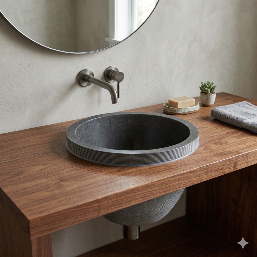 Bathco 00374 - Sisseehitatav lauavalamu MIRAGE, läbimõõt 40 cm, kivi/hall