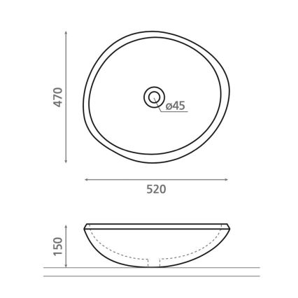 Bathco 00393 - Lauaplaadile paigaldatav valamu RIO 52x47 cm kivi/hall