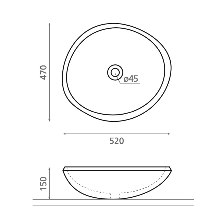 Bathco 00393 - Lauaplaadile paigaldatav valamu RIO 52x47 cm kivi/hall