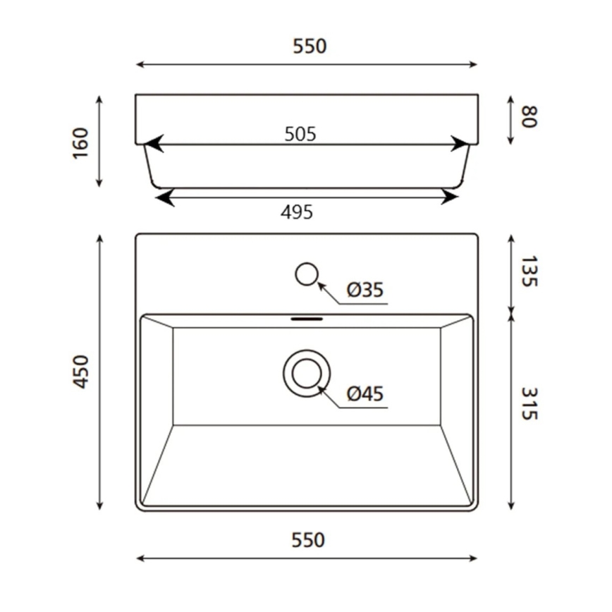 Bathco 0062 - Süvistatav valamu FUNCHAL 55x45 cm portselan/valge
