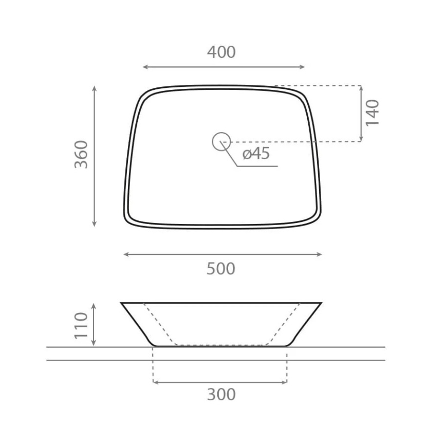 Bathco 0091 - ANABEL lauapealne valamu 50x36 cm portselan/valge