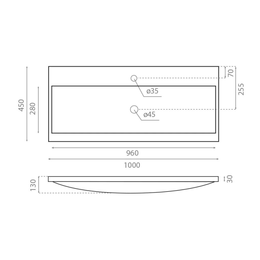 Bathco 0506 - Süvistatav valamu MANHATTAN 100x45 cm vaik/valge