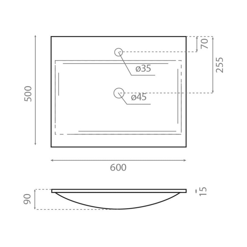Bathco 0507 - Süvistatav valamu MONACO 60x50 cm vaik/valge