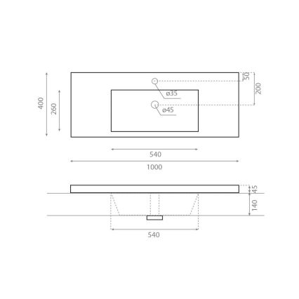 Bathco 0515 - Süvistatav valamu COLLOTO 100x40 cm vaik/valge