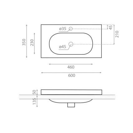 Bathco 0516 - Süvistatav valamu ICE 60x35 cm resiin/valge